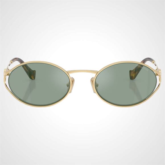 New MIU MIU Sunglasses Gold Oval Green Lens 54mm Oval Metal - Picture 2 of 8